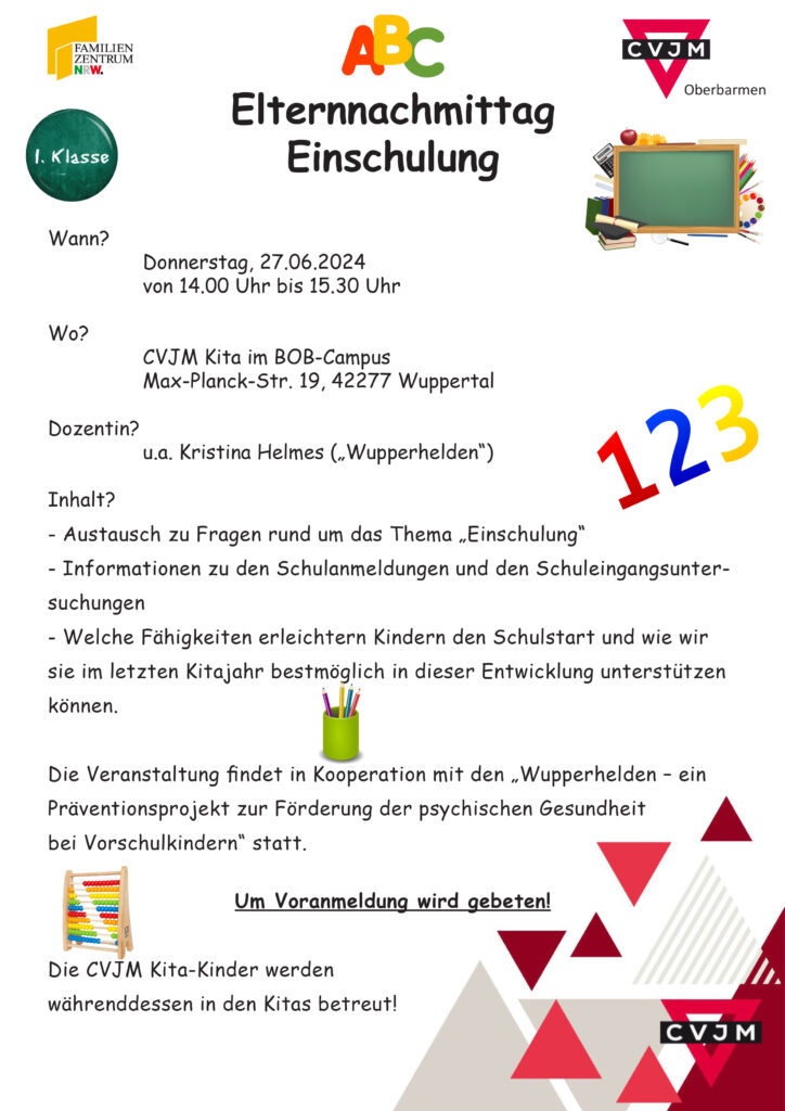 Das Plakat informiert ueber den Elternnachmittag zum Thema Einschulung